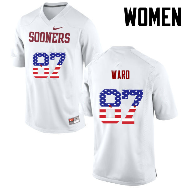 Women Oklahoma Sooners #87 D.J. Ward College Football USA Flag Fashion Jerseys-White